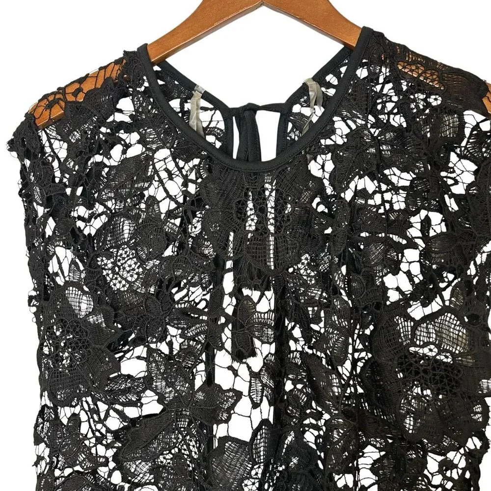 Miken Swim Juniors' Crochet Dress Cover-Up Black Lace Size Large NEW
